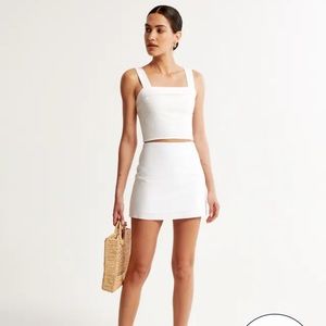 White Linen-Blend Mini Skort